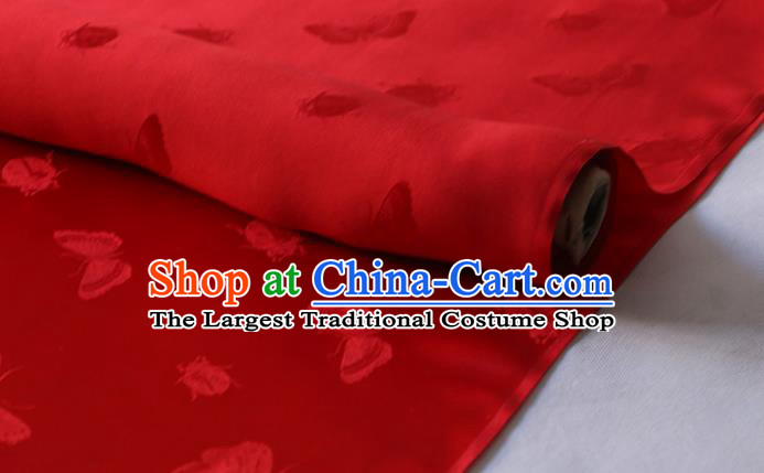 Traditional Butterfly Ladybird Pattern Design Red Mulberry Silk Fabric Chinese Silk Drapery Asian Hanfu Satin Cloth