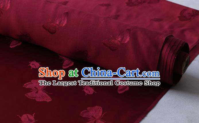 Chinese Silk Drapery Asian Hanfu Satin Cloth Traditional Butterfly Ladybird Pattern Design Purplish Red Mulberry Silk Fabric