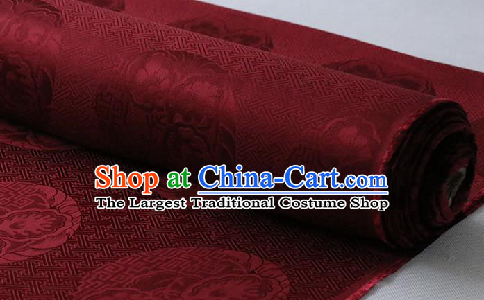 Traditional Wine Red Silk Drapery Chinese Cheongsam Classical Royal Pattern Cloth Fabric