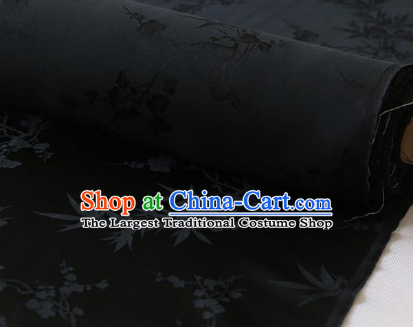 Chinese Traditional Satin Fabric Black Silk Drapery Cheongsam Classical Plum Orchid Bamboo Pattern Cloth