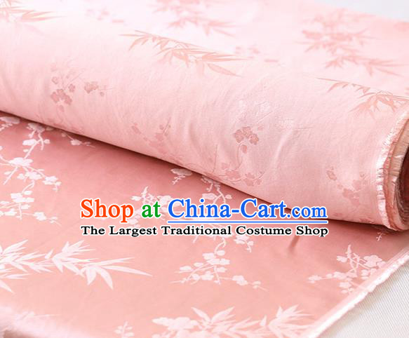 Chinese Traditional Pink Silk Drapery Cheongsam Classical Plum Orchid Bamboo Pattern Cloth Satin Fabric