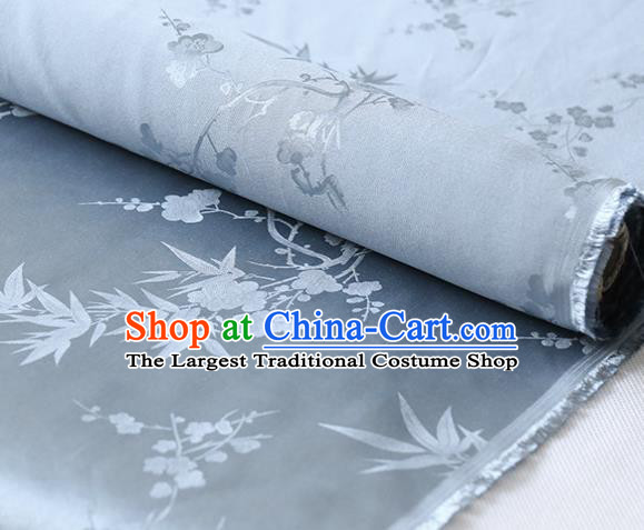 Chinese Grey Blue Silk Drapery Cheongsam Classical Plum Orchid Bamboo Pattern Cloth Traditional Satin Fabric