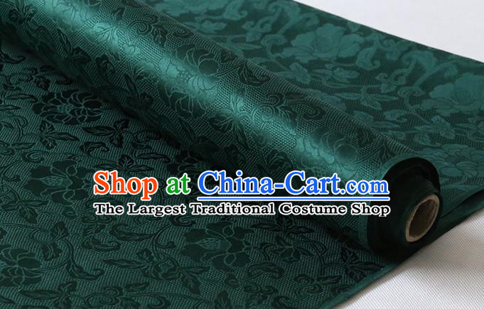 Chinese Classical Twine Rose Pattern Atrovirens Silk Drapery Cheongsam Traditional Jacquard Cloth Damask Fabric