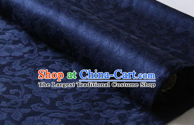 Chinese Navy Damask Fabric Classical Twine Rose Pattern Jacquard Cloth Traditional Cheongsam Silk Drapery
