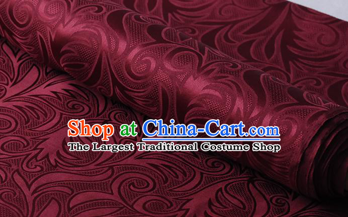 Chinese Traditional Purplish Red Silk Drapery Cheongsam Jacquard Cloth Classical Sago Flowers Pattern Damask Fabric