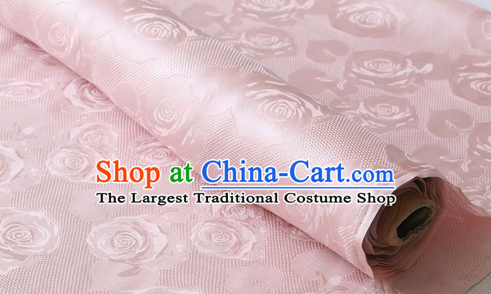 Chinese Pink Silk Drapery Classical Hollowed Rose Pattern Damask Traditional Cheongsam Jacquard Cloth Fabric