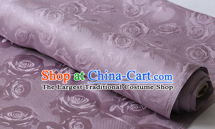 Chinese Violet Damask Cheongsam Classical Hollowed Rose Pattern Silk Drapery Traditional Jacquard Cloth Fabric