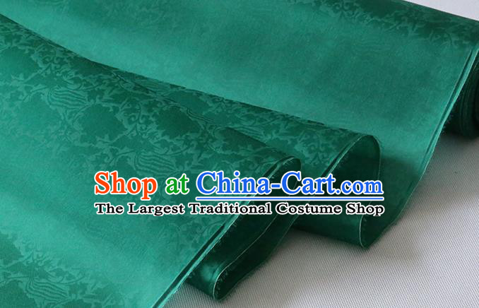 Chinese Classical Phoenix Peony Pattern Silk Drapery Traditional Deep Green Organza Fabric Hanfu Dress Jacquard Damask Cloth