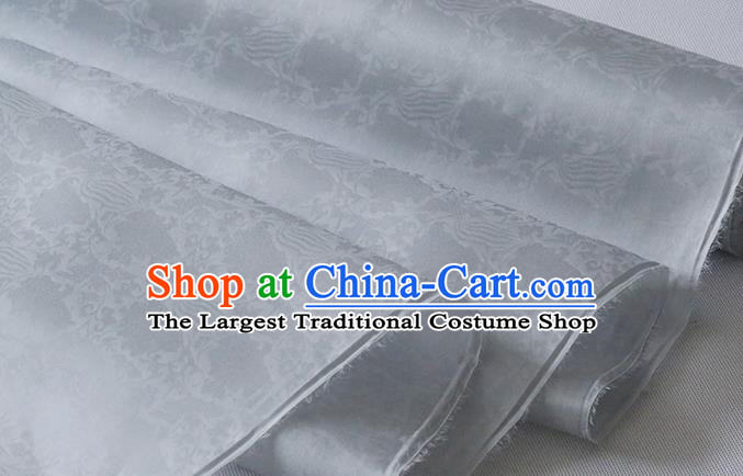 Chinese Traditional Jacquard Cloth Classical Phoenix Peony Pattern Organza Fabric Grey Silk Drapery Hanfu Dress Damask