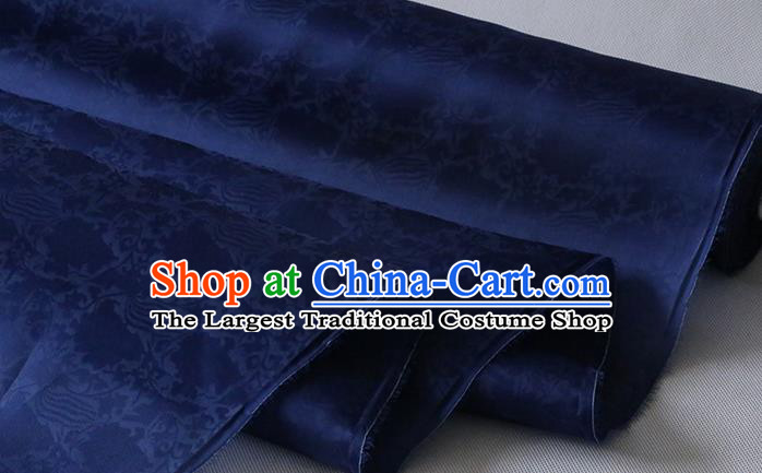 Chinese Navy Blue Silk Drapery Classical Phoenix Peony Pattern Organza Fabric Hanfu Dress Damask Traditional Jacquard Cloth