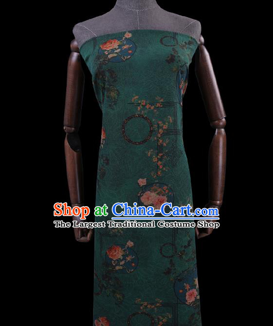 Chinese Traditional Green Watered Gauze Fabric Asian Cheongsam Cloth Drapery Classical Roses Pattern Gambiered Guangdong Silk