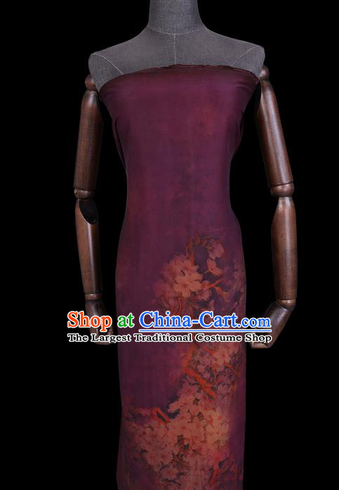 Chinese Classical Pear Blossom Pattern Satin Fabric Traditional Cheongsam Gambiered Guangdong Silk Purple Watered Gauze