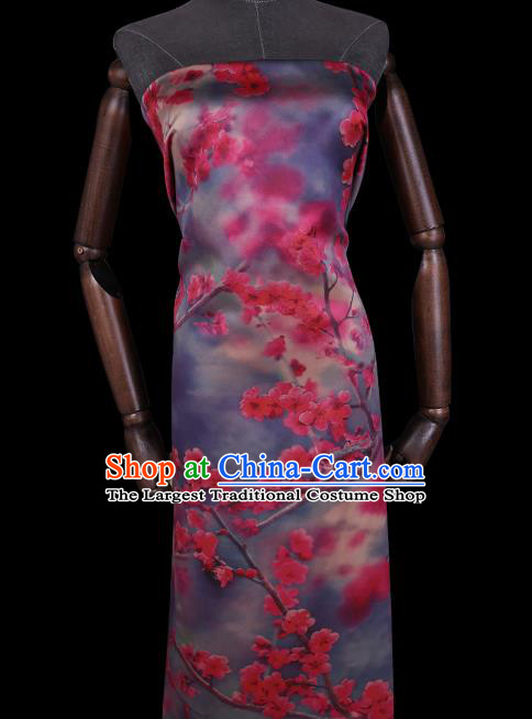 Chinese Cheongsam Cloth Classical Plum Blossom Pattern Blue Gambiered Guangdong Silk Fabric Traditional Watered Gauze