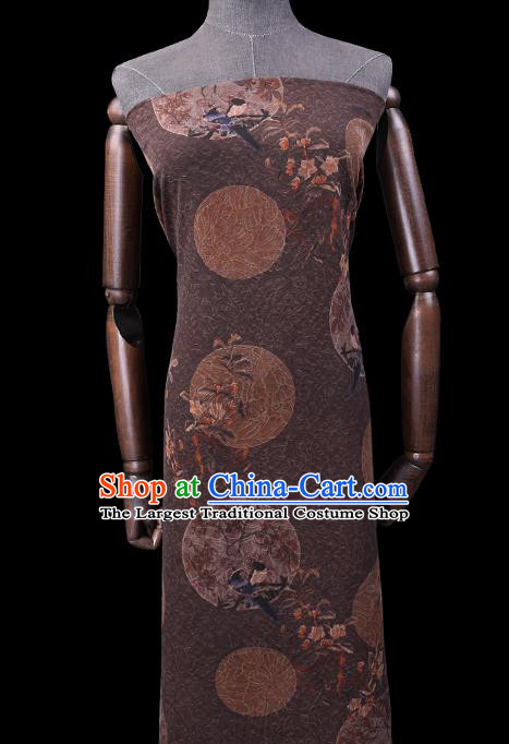 Chinese Classical Birds Pattern Brown Gambiered Guangdong Silk Traditional Cheongsam Watered Gauze Fabric