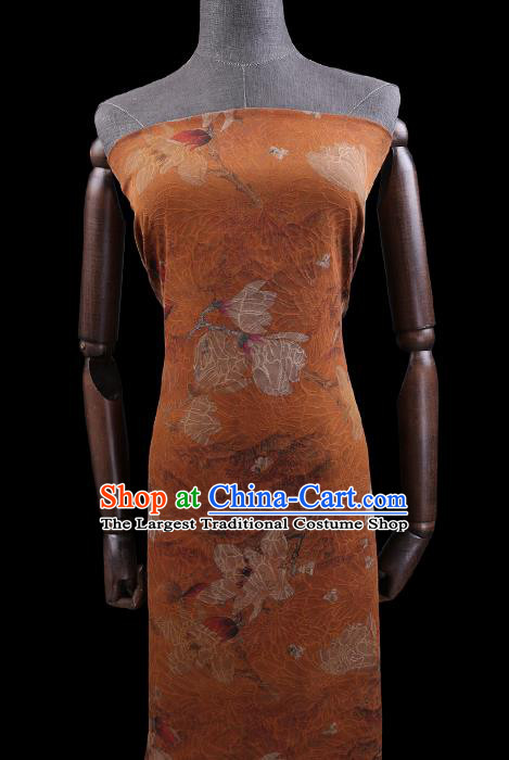 Chinese Traditional Cheongsam Silk Fabric Classical Mangnolia Pattern Orange Gambiered Guangdong Gauze