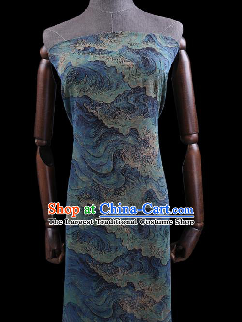 Chinese Traditional Classical Sea Wave Pattern Blue Gambiered Guangdong Gauze Cheongsam Silk Fabric