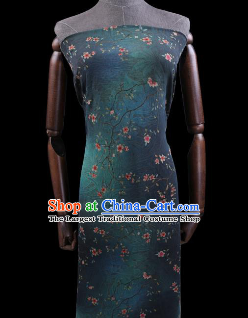 Chinese Classical Flowers Pattern Gambiered Guangdong Gauze Traditional Cheongsam Deep Green Silk Fabric