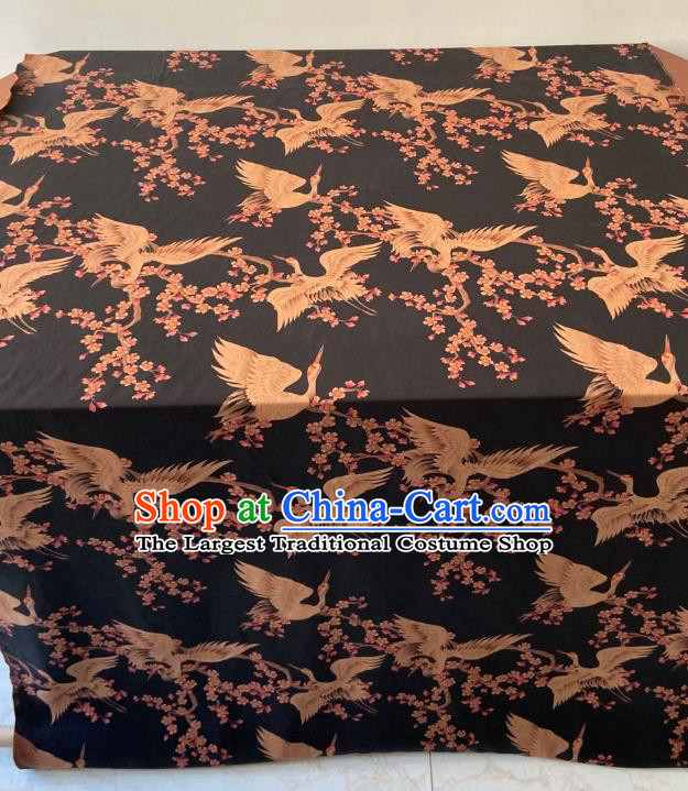 Chinese Classical Crane Plum Pattern Gambiered Guangdong Gauze Traditional Cheongsam Black Silk Fabric