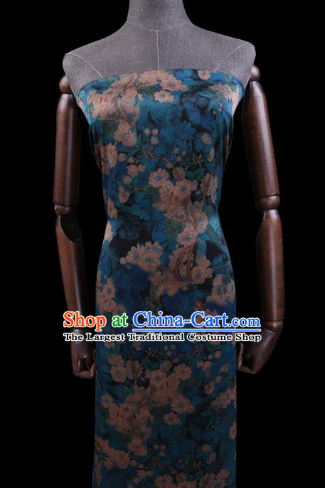 Chinese Classical Pear Blossom Pattern Gambiered Guangdong Gauze Traditional Cheongsam Blue Silk Fabric