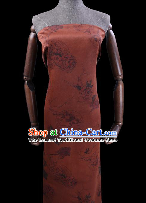 Chinese Classical Flowers Pattern Silk Drapery Traditional Gambiered Guangdong Gauze Cheongsam Rust Red Damask Cloth Fabric