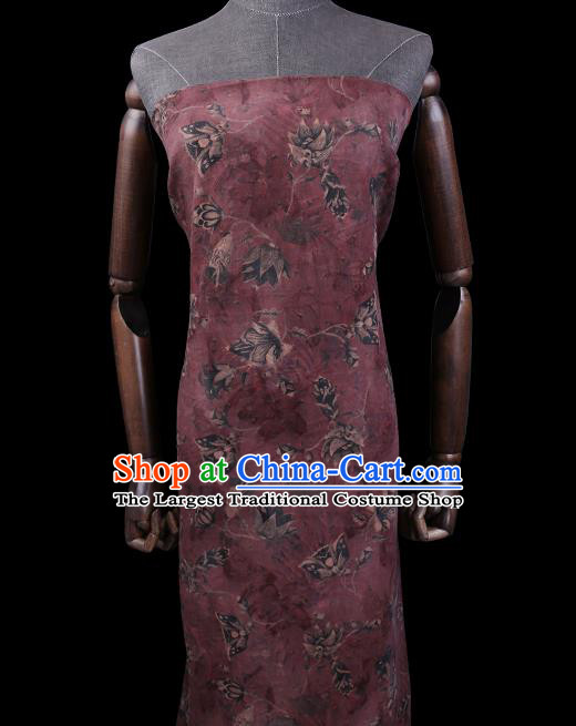 Chinese Classical Pattern Purple Silk Drapery Traditional Cheongsam Fabric Gambiered Guangdong Gauze