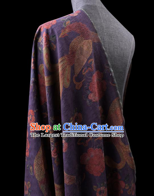 Chinese Traditional Cheongsam Gambiered Guangdong Gauze Purple Silk Fabric Classical Peony Phoenix Pattern Silk Drapery