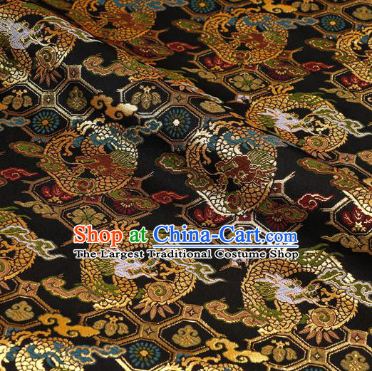 Asian Nishijin Tapestry Satin Japanese Kimono Cloth Fabric Traditional Dragon Pattern Design Black Brocade