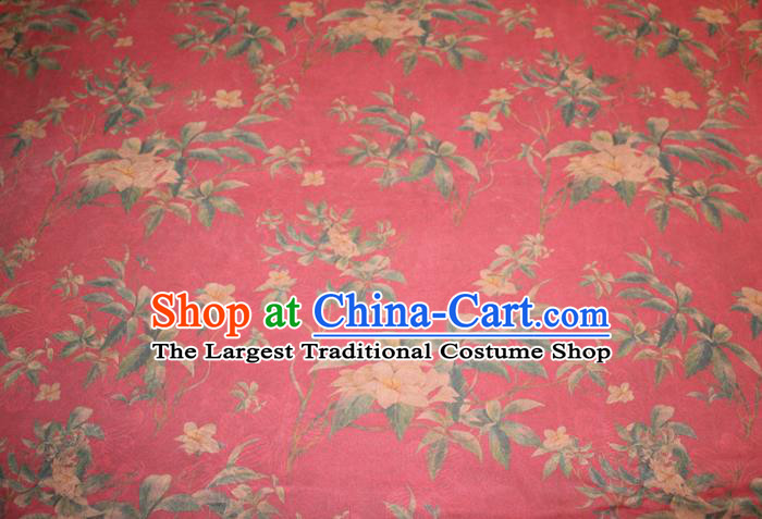 Chinese Classical Flowers Pattern Silk Drapery Traditional Gambiered Guangdong Gauze Cheongsam Red Satin Fabric