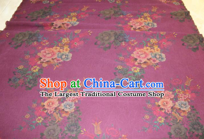 Chinese Cheongsam Purple Satin Fabric Classical Flowers Pattern Silk Drapery Traditional Gambiered Guangdong Gauze