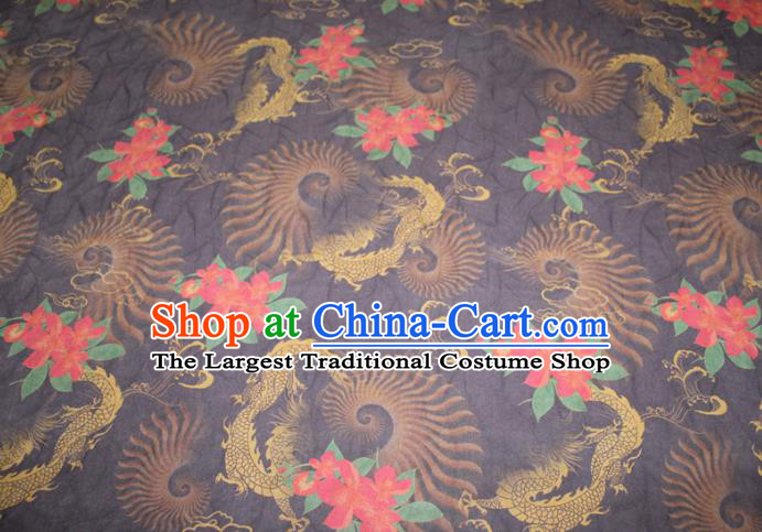 Chinese Cheongsam Navy Satin Fabric Traditional Gambiered Guangdong Gauze Classical Flowers Pattern Silk Drapery