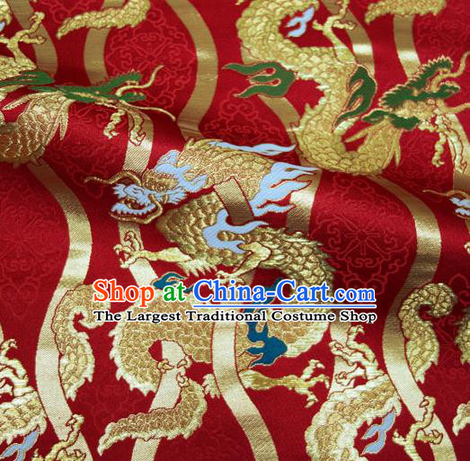Asian Japanese Nishijin Tapestry Satin Kimono Cloth Fabric Traditional Dragon Pattern Design Red Brocade