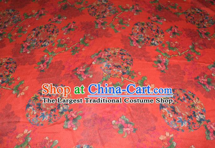 Chinese Traditional Red Gambiered Guangdong Gauze Cheongsam Satin Fabric Classical Flowers Pattern Silk Drapery