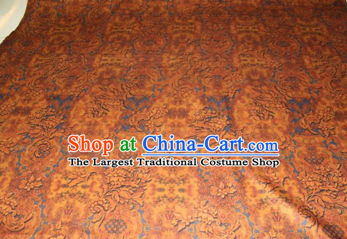 Chinese Classical Pattern Yellow Silk Drapery Traditional Cheongsam Gambiered Guangdong Gauze Silk Fabric