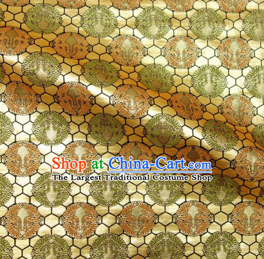 Asian Japanese Nishijin Tapestry Satin Traditional Pattern Design Golden Brocade Kimono Cloth Fabric