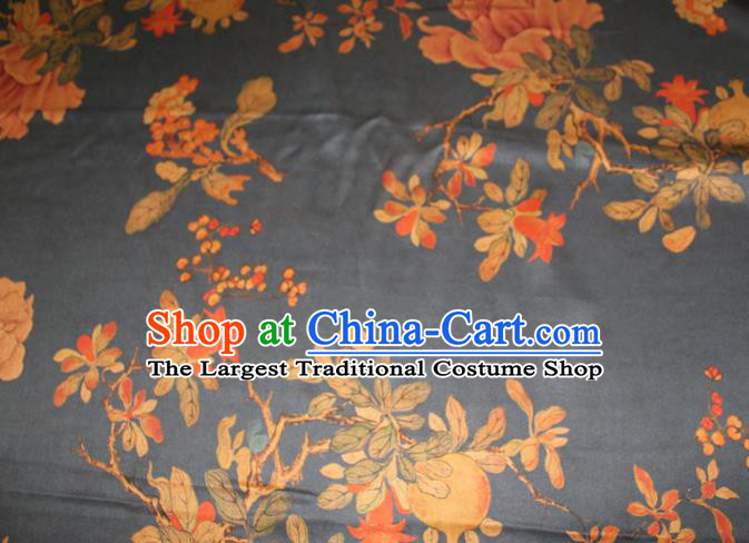 Chinese Traditional Cheongsam Navy Gambiered Guangdong Gauze Fabric Classical Peony Pattern Silk Drapery