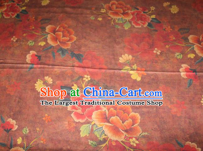 Chinese Traditional Cheongsam Red Gambiered Guangdong Gauze Fabric Classical Peony Pattern Silk Drapery