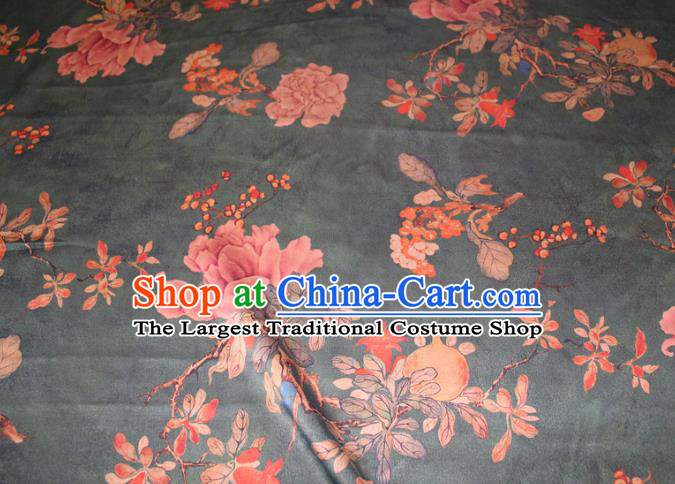 Chinese Traditional Cheongsam Classical Peony Pattern Silk Drapery Atrovirens Gambiered Guangdong Gauze Fabric