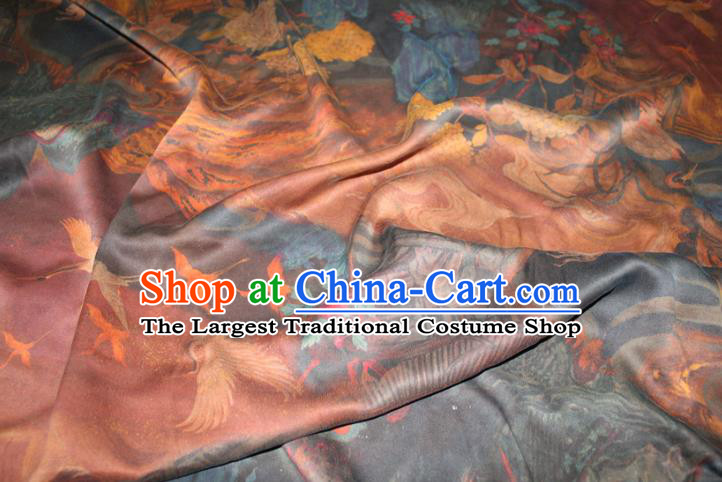 Chinese Classical Cranes Pattern Silk Drapery Red Gambiered Guangdong Gauze Traditional Cheongsam Fabric