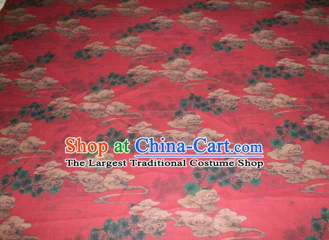 Chinese Classical Cloud Pink Pattern Silk Drapery Traditional Red Gambiered Guangdong Gauze Cheongsam Satin Fabric