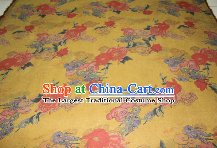 Chinese Classical Cloud Pine Pattern Silk Drapery Traditional Gambiered Guangdong Gauze Cheongsam Yellow Satin Fabric