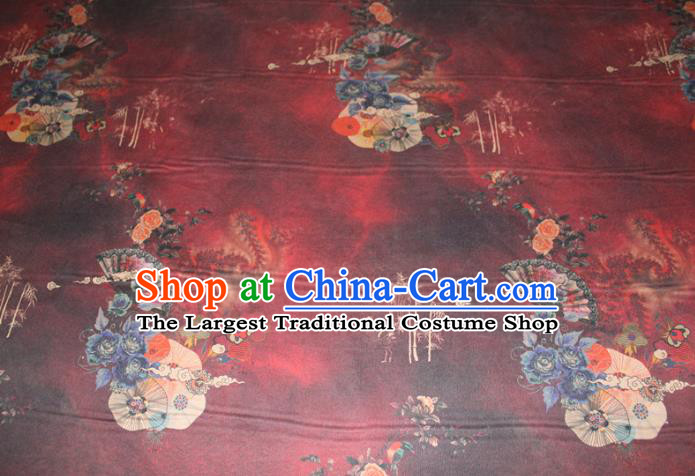 Chinese Traditional Wine Red Gambiered Guangdong Gauze Cheongsam Satin Fabric Classical Roses Pattern Silk Drapery