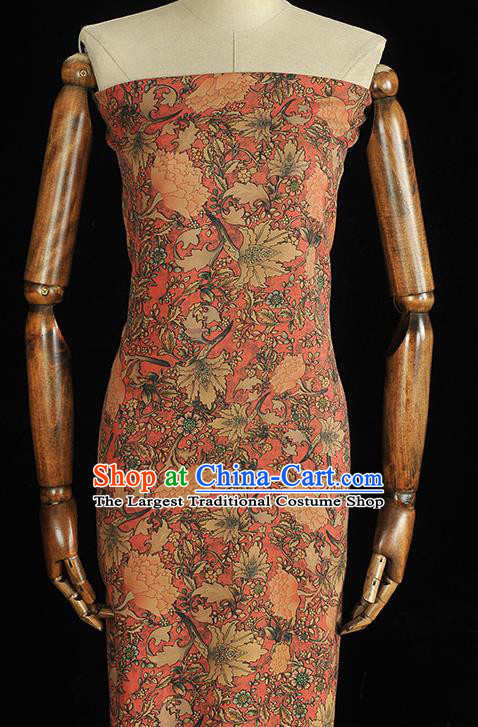 Chinese Classical Flowers Pattern Silk Drapery Traditional Gambiered Guangdong Gauze Cheongsam Jacquard Fabric Red Satin