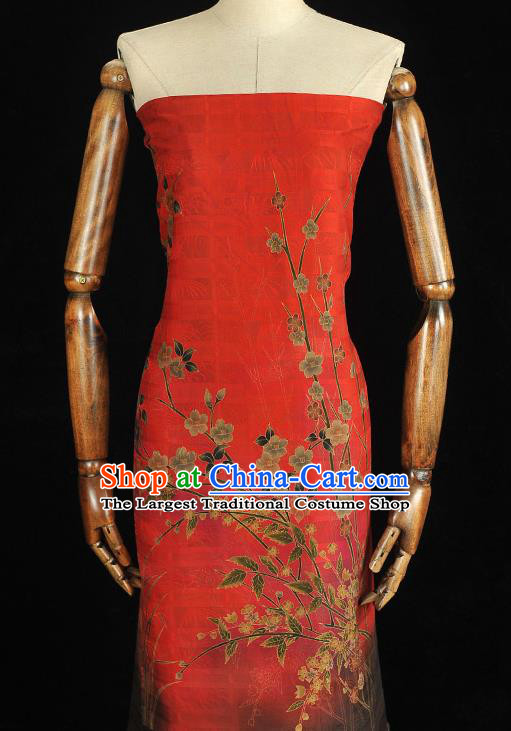 China Traditional Jacquard Satin Cheongsam Cloth Classical Jasmine Pattern Red Silk Fabric