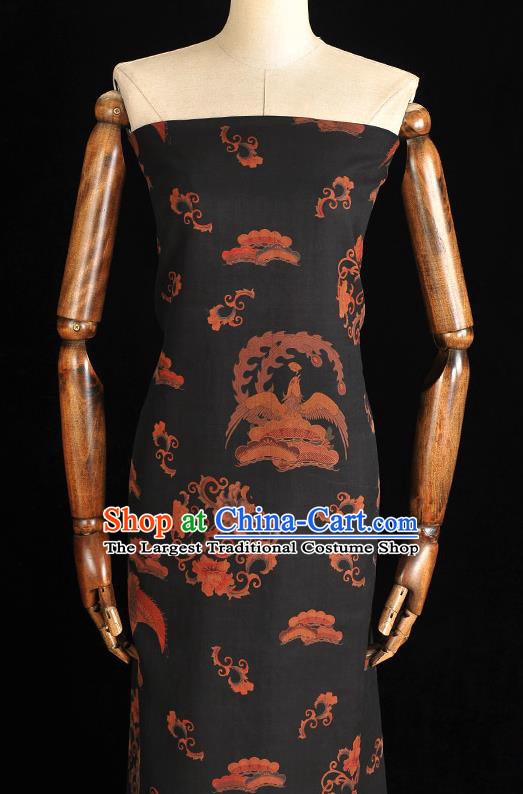 Chinese Black Gambiered Guangdong Gauze Traditional Cheongsam Silk Fabric Classical Phoenix Pattern Silk Drapery