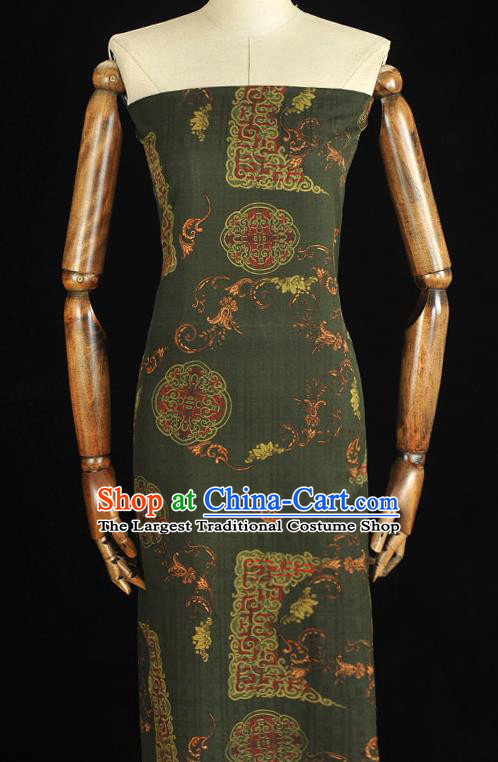 Chinese Traditional Cheongsam Silk Fabric Classical Auspicious Pattern Silk Drapery Dark Green Gambiered Guangdong Gauze