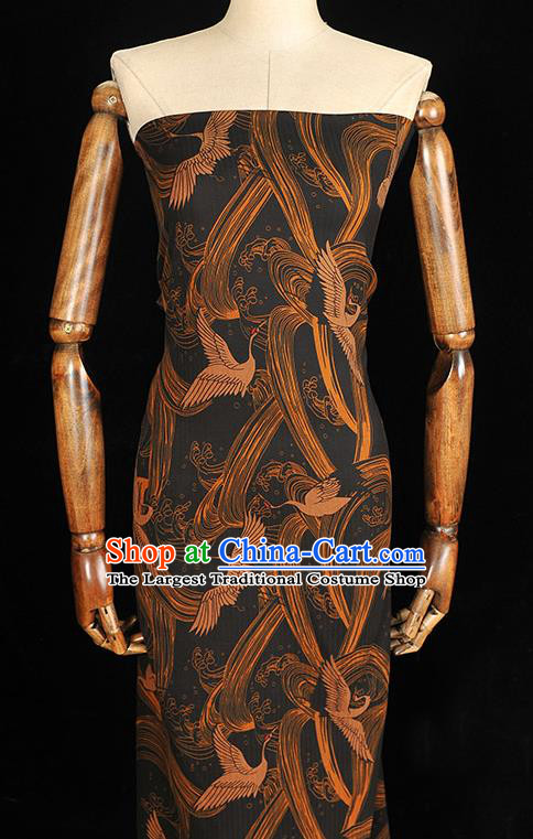 Chinese Classical Double Cranes Pattern Gambiered Guangdong Gauze Cheongsam Silk Fabric Traditional Black Silk Drapery