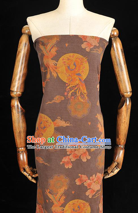 Chinese Classical Phoenix Peony Pattern Gambiered Guangdong Gauze Cheongsam Silk Fabric Traditional Brown Silk Drapery