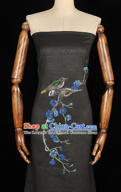China Classical Printing Plum Bird Pattern Silk Fabric Traditional Black Jacquard Satin Cheongsam Cloth