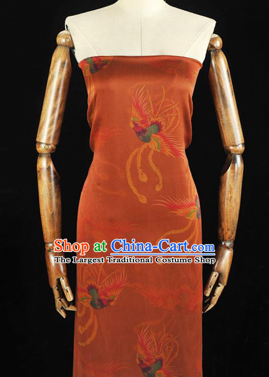 Chinese Traditional Rust Red Silk Drapery Classical Phoenix Pattern Gambiered Guangdong Gauze Cheongsam Silk Fabric