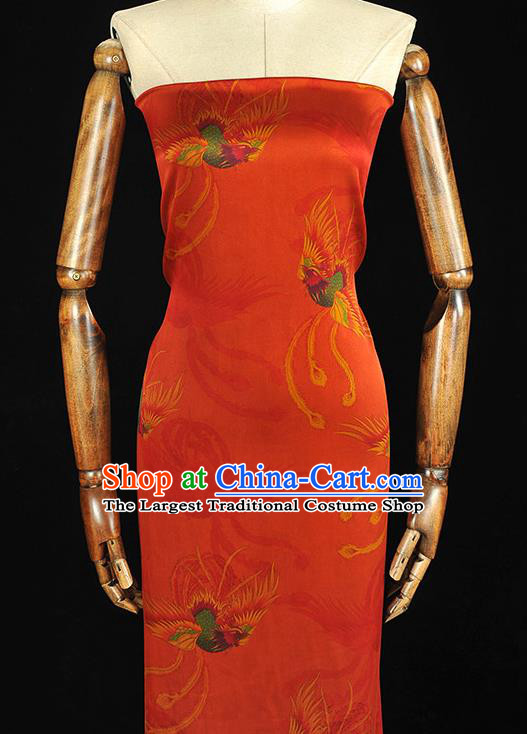 Chinese Traditional Red Silk Drapery Classical Phoenix Pattern Gambiered Guangdong Gauze Cheongsam Jacquard Satin Fabric